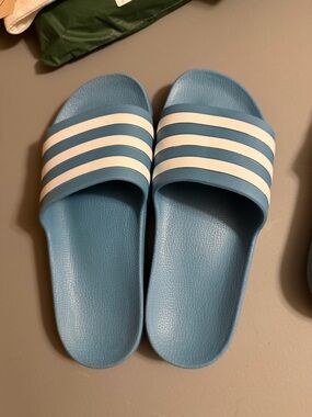 adidas Light Blue and White Adilette Slide Sandals